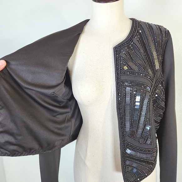 CACHE Embellished Sequin & Beads Evening Dress Black Jacket Medium - Picture 8 of 16